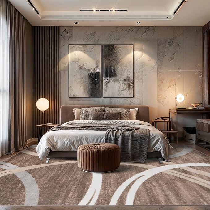 Rugshop Wavy Circles Modern Fade-Resistant Area Rug Brown 12' x 15' | High Traffic,Fade Resistant, Living Room, Bedroom, Dining Room, Large Areas,Basement,Open Spaces,Kitchen,Oversized Area Rug