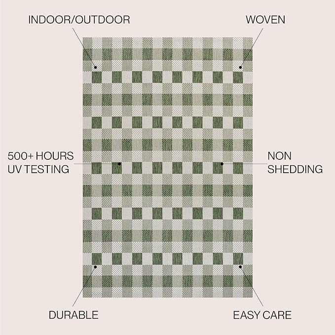 JONATHAN Y Geometric Bold Gingham Indoor Outdoor Area Rug 4X6 Green/Cream, Darcy Traditional for Backyard, Patio, Porch, Easy-Cleaning, High Traffic, Pet-Friendly, Non-Shedding (TSN201E-4)