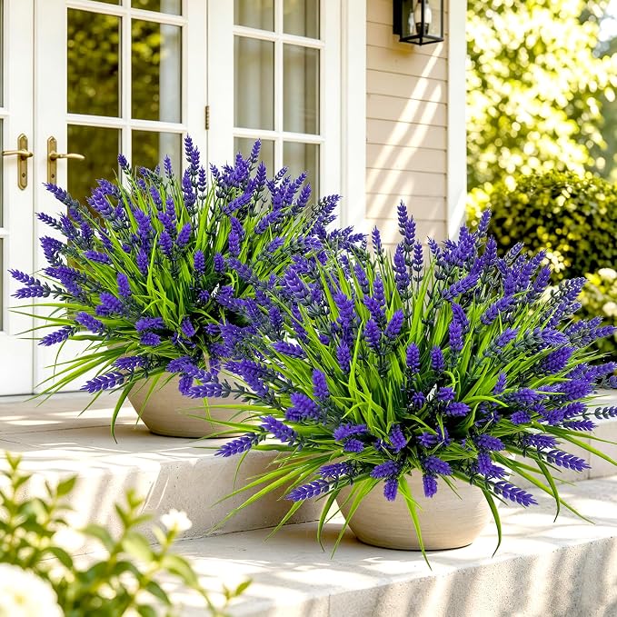 TSTWETO Artificial Plants Outdoor, 22 Bundles Fake Flowers UV Resistant Outdoor Artificial Lavender Flowers, Plastic Faux Plants for Porch Garden Planter Yard Window Box