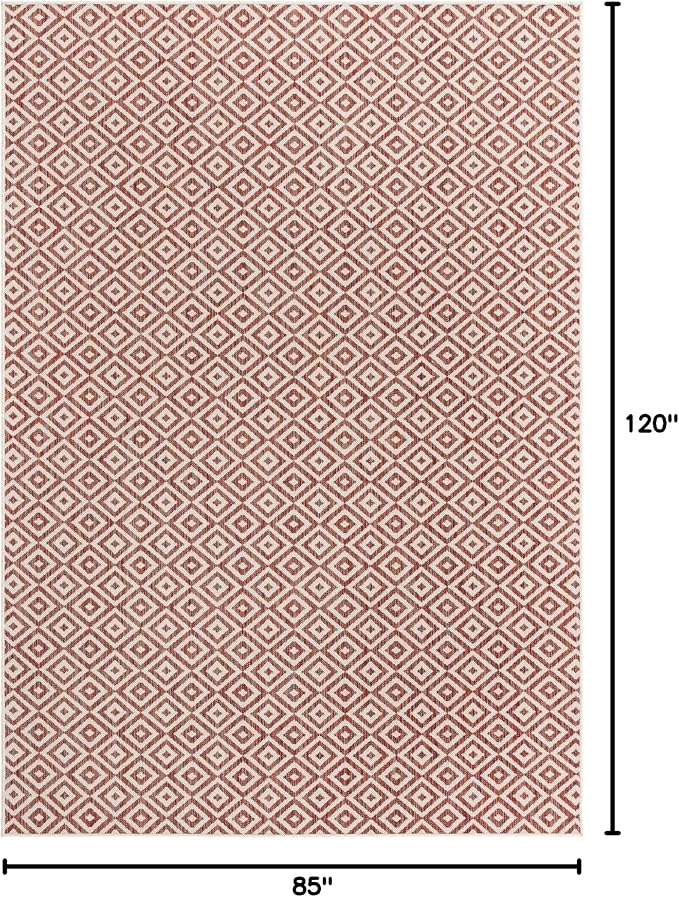 Unique Loom Outdoor Collection Area Rug - Costa Rica (7' 1" x 10' Rectangle, Rust Red/ Ivory)