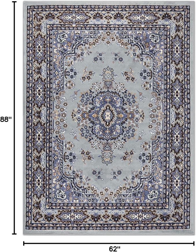 Home Dynamix Premium Sakarya Traditional Medallion Border Area Rug, Silver, 5'2"x7'4" Rectangle