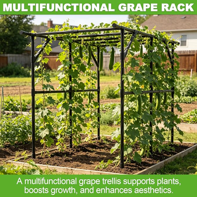 BUKLIYN Garden Arch - Grape Vine Trellis Size: 94.5 * 59.1 * 76.0 Inches, Plant Support Frame for Grape Fruits, Cucumbers, Peas, Beans and Pumpkins（Max Leg spacing 79"）