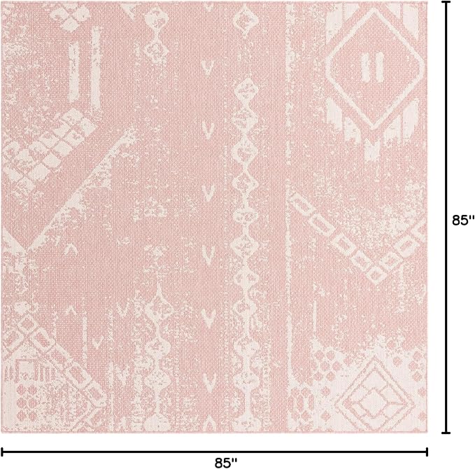 Unique Loom Outdoor Bohemian Collection Area Rug - Anthro (7' 1" Square, Pink/ Ivory)