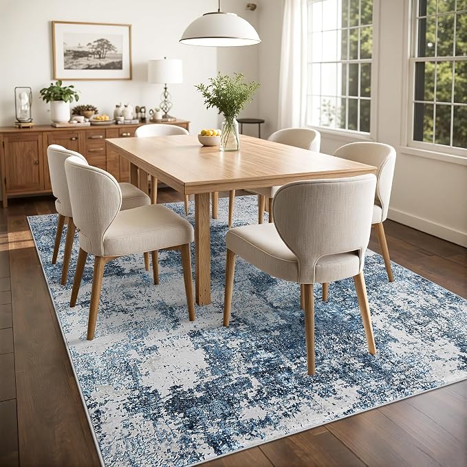 Tosuoka 9x12 Area Rugs for Living Room Abstract Washable Blue Rug | With Anti-Slip Backing，Non-Shedding，Stain-Resistant，Soft Modern Large Carpet for Bedroom Dining Room Farmhouse Nursery