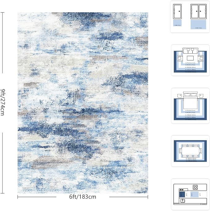 6x9 Area Rugs, Abstract Morden Soft Washable Rug, Non-Slip Low Pile Rugs for Living Room, Bedroom, Dining Room, Home, Office(Rust Blue/Brown)