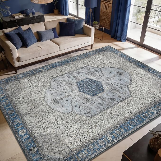Keen Home Design 10x14 Rug - Machine Washable Area Rug with Non-Slip Backing, Ideal for Living Room, Dining Room, Bedroom - Vintage, Easy Clean, Durable, Low Pile Rug - (9'7" x 14')