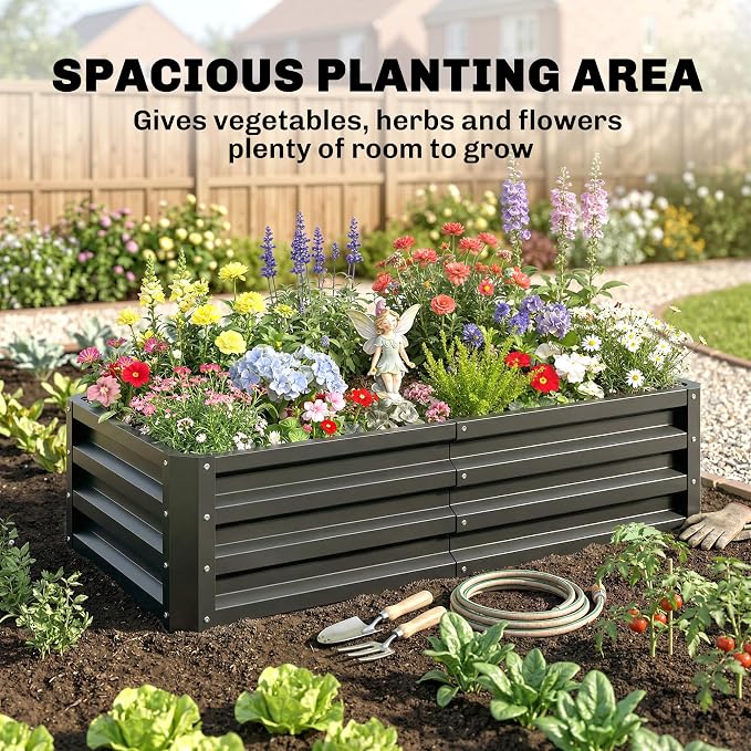 Outsunny Galvanized Raised Garden Bed, 4' x 2' x 1' Metal Planter Box, for Growing Vegetables, Flowers, Herbs, Succulents, Gray