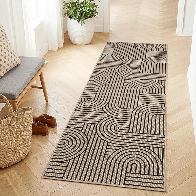 GarveeHome Rainbow Easy Jute Runner Rug 2x6 Abstract Washable Non Slip Living Room Ultra-Thin Bedroom Rug, Non Skid Backing Non Shedding Accent Carpet for Kitchen Bedroom Hallway