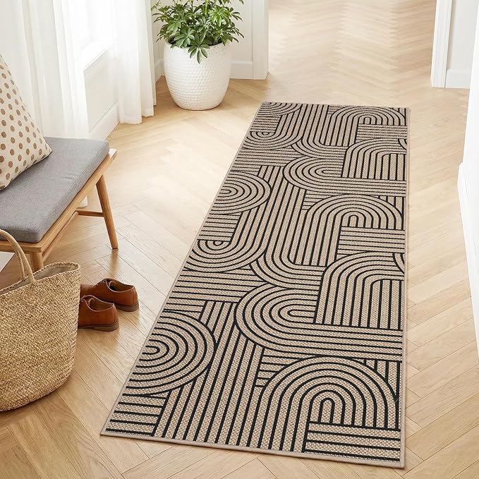 GarveeHome Easy Jute 2x8 Runner Rugs Modern Rainbow Rug for Hallway Kitchen Non Slip Indoor Outdoor Runner Door Mat for Laundry Porch Bathroom