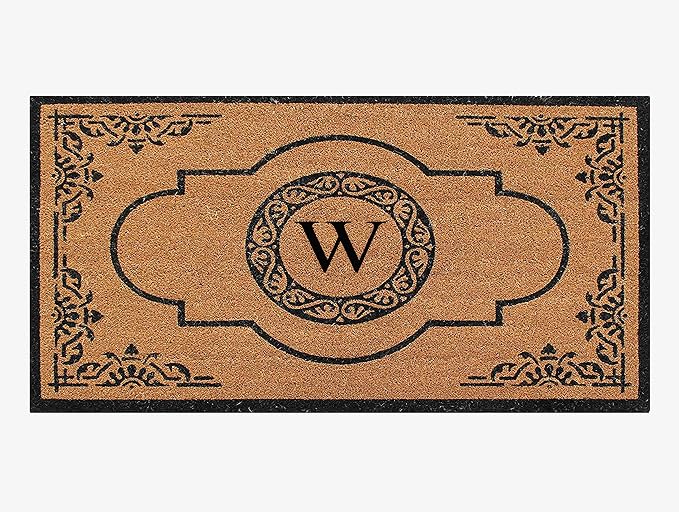 A1 Home Collections First Impression Hand Crafted Abrilina Entry Coir Monogrammed Double Doormat, 72" L x 36" W, X-Large