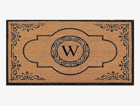 A1 Home Collections First Impression Hand Crafted Abrilina Entry Coir Monogrammed Double Doormat, 72" L x 36" W, X-Large