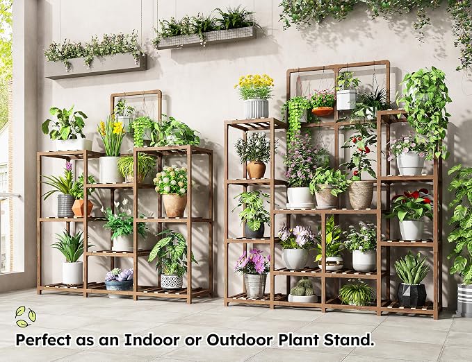 EnHomee Plant Stand, 8 Tiers Indoor Plant Stand for Multiple Plants Pot, Wood Plants Shelves for Living Room, Patio, Balcony, Yard, Garden, 34.3" W x 11.8" D x 47.2" H