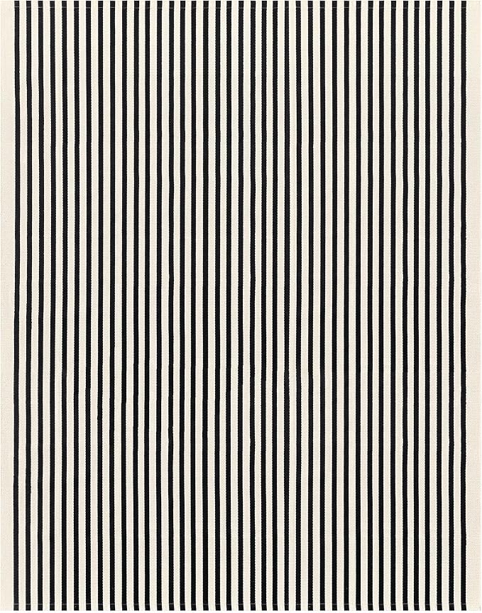 IOHOUZE Black Beige Striped Rug -8'x10' Indoor Outdoor Rug, Washable Area Rug for Living Room, Large Patio Rug, Cotton Striped Rugs for Patio Living Room Bedroom