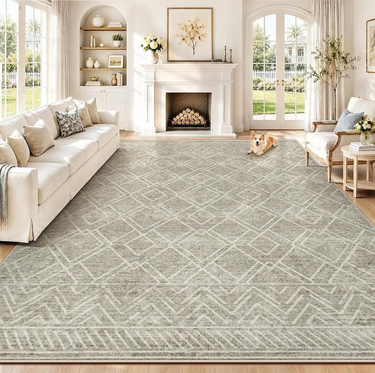Area Rugs 8x10 Living Room Rug: Washable Geometric Moroccan Neutral Rugs Boho Modern Non Slip Area Rug Large Soft Indoor Floor Low Pile Carpet for Bedroom Dining Room Home Office (Brown, 8'x10')