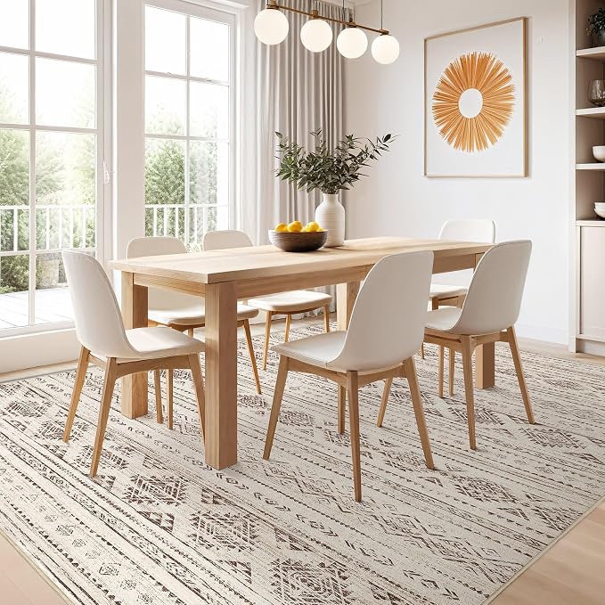 Nakagishi Boho 5x8 Area Rug Living Room Rugs Machine Washable Dark Brown | Soft, Pet & Kid Friendly, Carpet for Living Room/Bedroom/Office/Kitchen/Nursery, Daily Home Decor Stain Resistant Moroccan