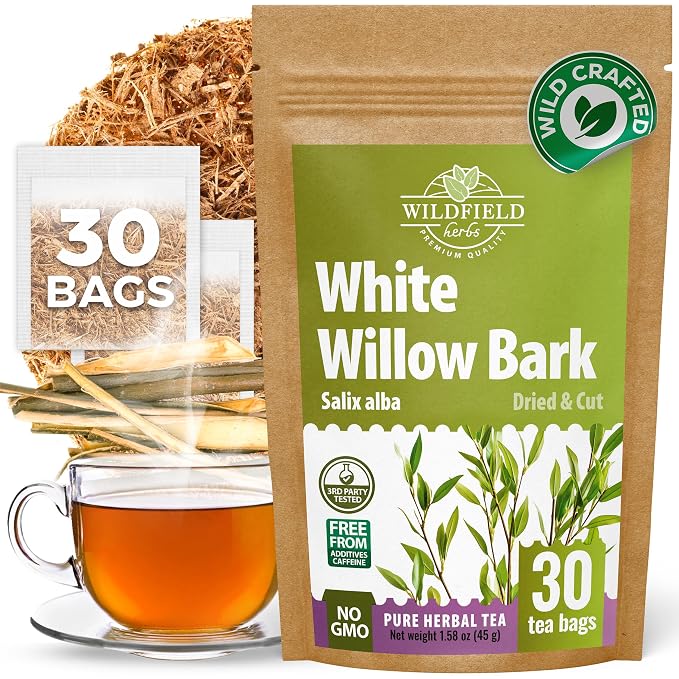 30 Bags White Willow Bark Herbal Tea (Salix Alba) - 30 Count 1.5g Bags Dried White Willow Bark Herb Tea