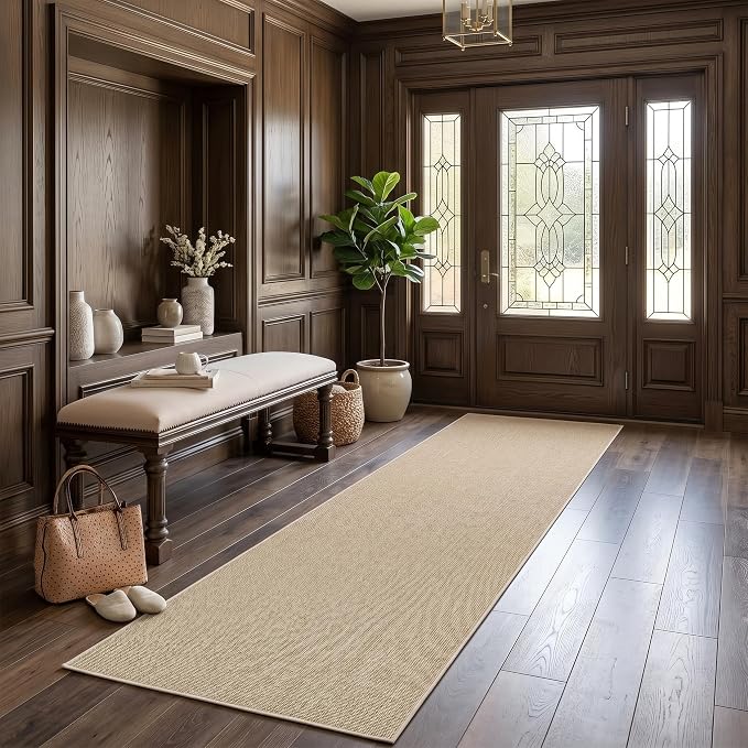 Garvee Washable Runner Rug 2x6 Woven Textured Hallway Runner Rug Tan | Modern Minimalist Solid Color Non Slip Runners Low Pile Non-Shedding Thin Foldable Mat for Entryway Kitchen Bathroom Bedside