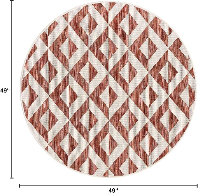 Unique Loom Outdoor Collection Area Rug - Napa (4' 1" Round, Rust Red/ Ivory)