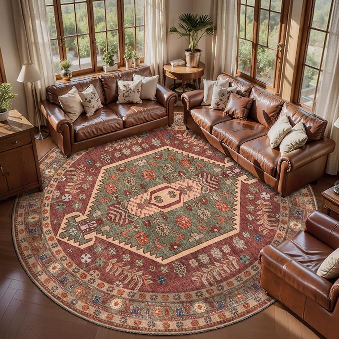 Ciicool 3ft Round Small Area Rug for Entryway,Circle Mat for Dining Room | Washable Soft Non-Slip Low-Pile Oriental Indoor Mat Boho Entry Carpet for Entryway Bedside Living Room Laundry Bathroom