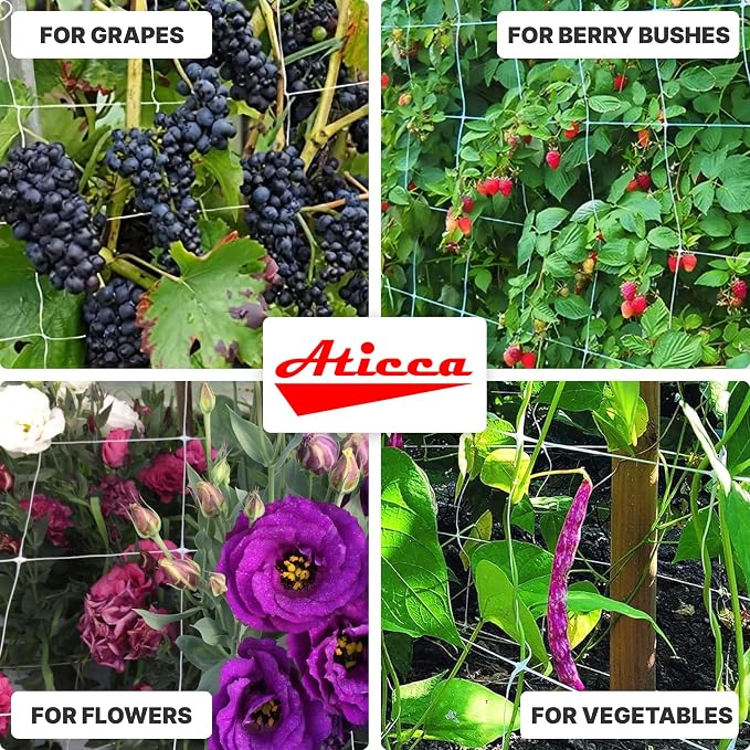 ATICCA Plastic Trellis Netting 47" x 328 ft Heavy Duty Plant Support Netting White - 6 Inch Garden Trellis on Roll - Mesh for Growing Vine Climbing Plants, Flowers, Peas, and Cucumber