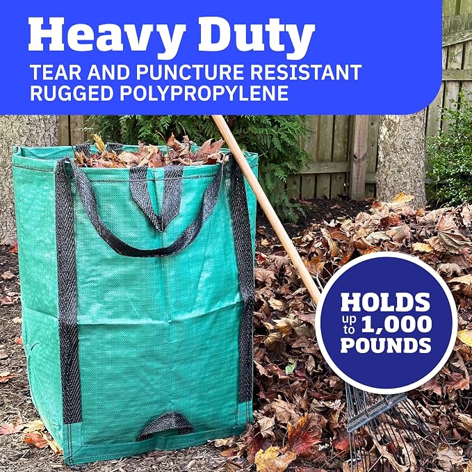 DURASACK Heavy Duty Home and Yard Bags, Green | 48-Gallon Reusable Self-Standing Lawn and Leaf Bags Garbage Can with Reinforced Handles