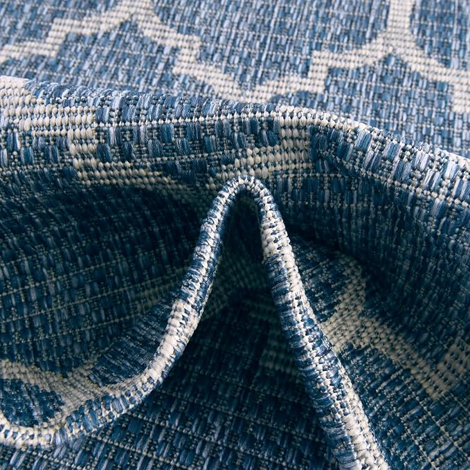 Unique Loom Outdoor Trellis Collection Area Rug (5' Square Navy Blue/Ivory)