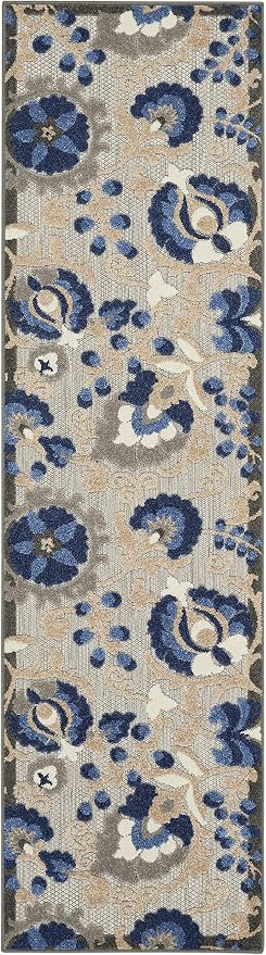 Nourison Home Aloha Natural Blue 2'3" x 10' Area Rug - Easy Clean, Non Shedding, Bed Room, Living Room, Dining Room, Kitchen (10' Runner)