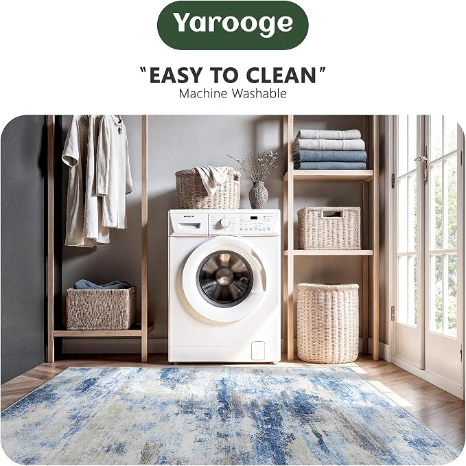 5x7 Area Rugs, Abstract Morden Soft Washable Rug, Non-Slip Low Pile Rugs for Living Room, Bedroom, Dining Room, Home, Office(Rust Blue/Brown)