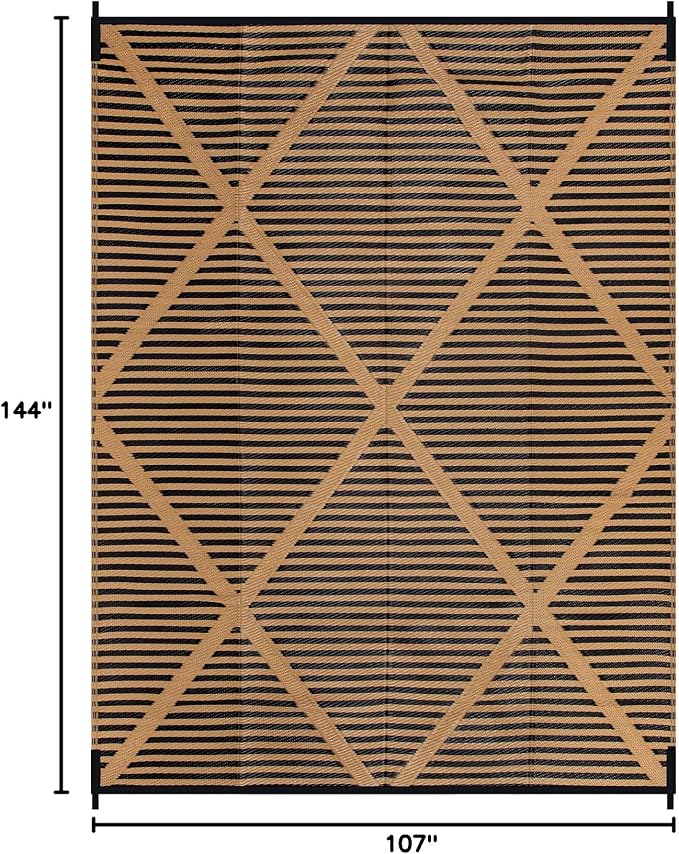 Lahome 9x12 Outdoor Plastic Straw Rug Waterproof, Neutral Reversible Outdoor Patio Rug, Large Portable Outside Camping Mats for Balcony Tent Floor Decor, Brown 9'x12'