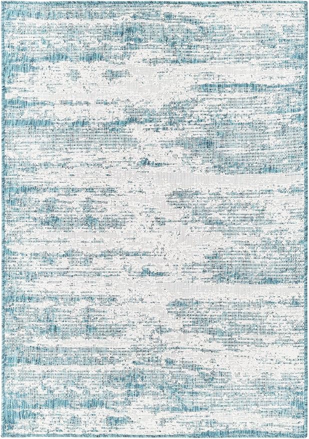 Unique Loom Outdoor Modern Collection Area Rug - Cartago (4' 1" x 6' 1" Rectangle, Teal/ Ivory)