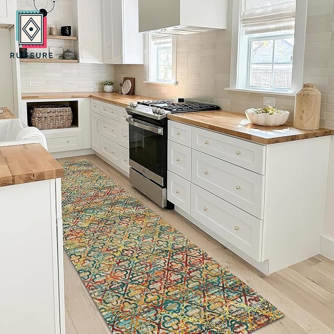 Washable Area Rugs, 2'6'' x 8' - 1/6 Thick - Stain & Water Resistant Non-Slip - Perfect Resistant Rug for Living Room, Bedroom, Nursery, Pet & Child Friendly, Vibrant Colors Rugs, Multicolor