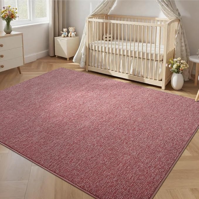 5x7 Dark Red Area Rug | Washable Memory Foam, Low Pile Non Slip Indoor Carpet for Living Room Bedroom Office Classroom College Dorm Room Home Decor