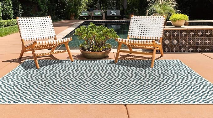 Unique Loom Outdoor Collection Area Rug - Costa Rica (9' x 12' Rectangle, Teal/ Ivory)