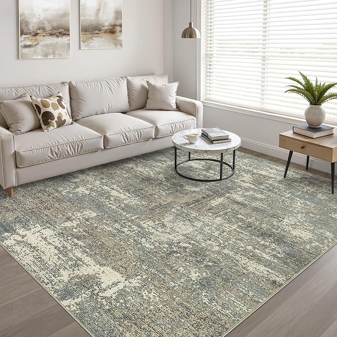 LOONGRUG 5x7 Area Rug Washable Neutral Modern Living Room Rug Green Brown | Abstract Soft Stain Resistant Indoor Floor Non-Slip Carpet for Bedroom Nursery Kids Office Playroom