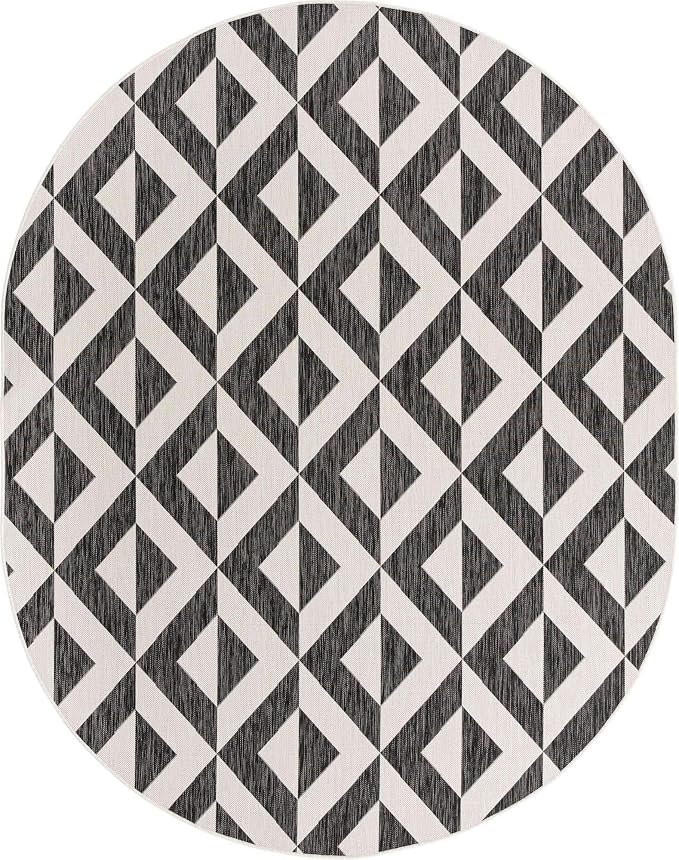 Unique Loom Outdoor Collection Area Rug - Napa (7' 10' x 10' Oval, Charcoal Gray/ Ivory)