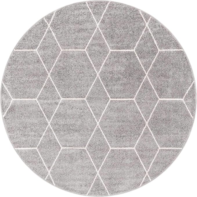 Unique Loom Trellis Frieze Collection Area Rug - Geometric (6' Round, Light Gray/ Ivory)