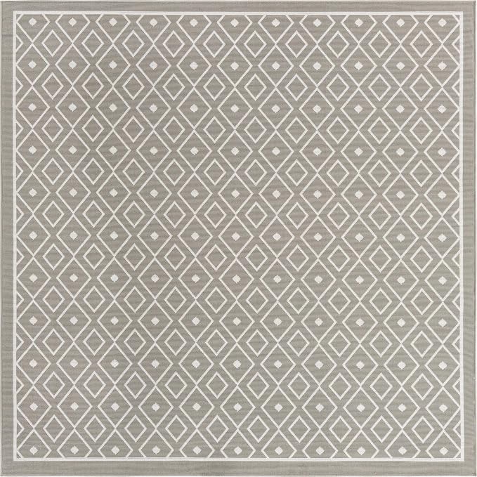 Unique Loom Outdoor Trellis Collection Area Rug - Kafes (7' 10" Square, Gray/ Ivory)
