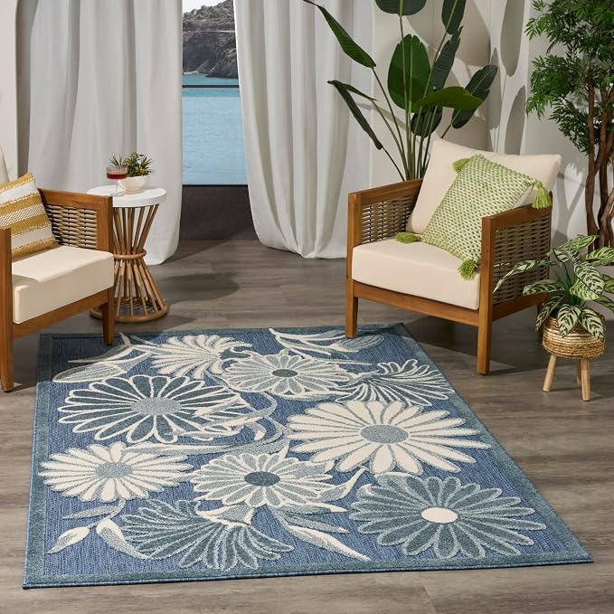 Nourison Home Aloha Blue 5'3" x 7'5" Area Rug - Easy Clean, Non Shedding, Bed Room, Living Room, Dining Room, Kitchen (5' x 8')