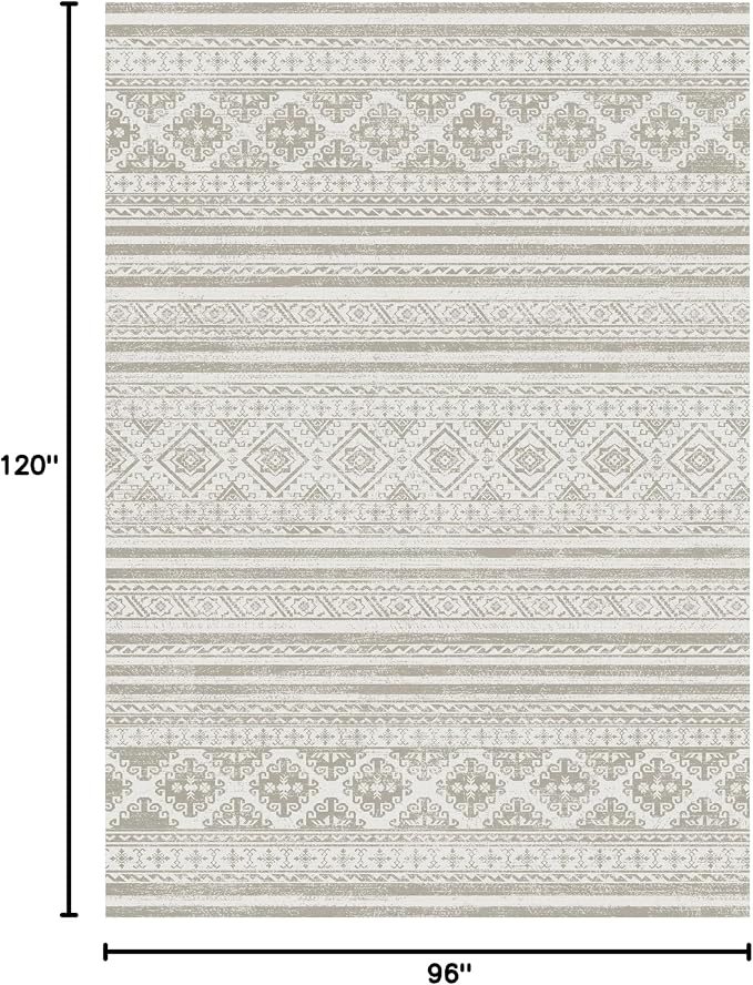 Washable Area Rugs 8' x 10' - 1/6 Thick - Moroccan-Inspired -Stain & Water Resistant Non-Slip - Resistant Rug for Living Room, Bedroom, Nursery, Pet & Child Friendly (Grey)
