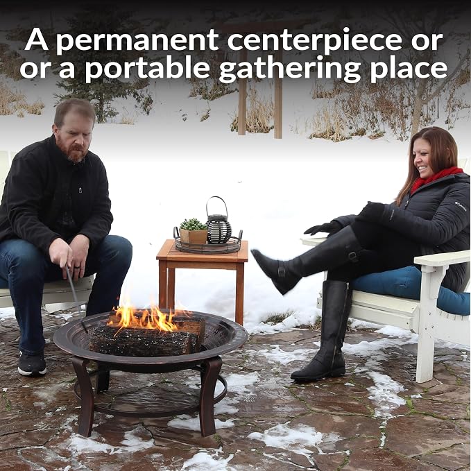 Sunnydaze 29-Inch Elevated Wood-Burning Fire Pit Bowl with Stand - Includes Spark Screen, Wood Grate, and Poker