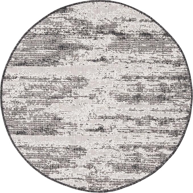 Unique Loom Outdoor Modern Collection Area Rug - Cartago (4' 1" Round, Charcoal/ Ivory)