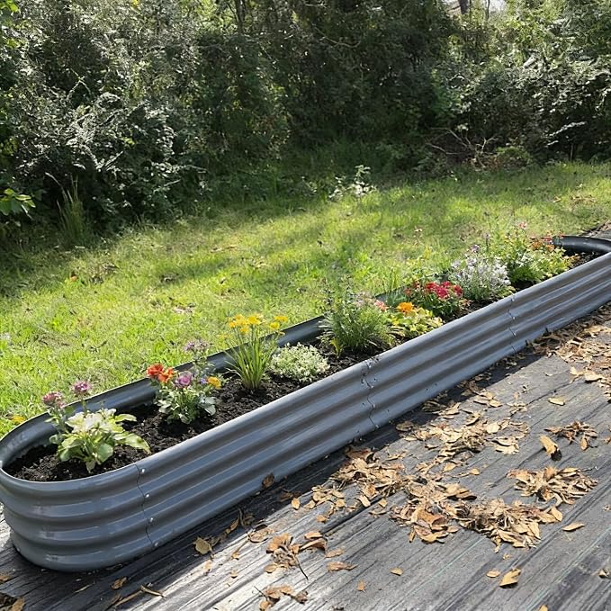 12x2x1 ft Raised Garden Bed, 12" Tall Galvanized Metal Raised Beds for Gardening Kit, Large Above Ground Planters Boxes for Outdoor Plants Vegetables, Flowers, Herbs, Fruits, Rust Resistant, Grey
