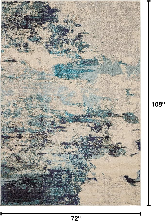 Nourison Home Celestial Ivory Teal Blue 6' x 9' Area Rug - Easy Clean, Non Shedding, Bed Room, Living Room, Dining Room, Kitchen (6' x 9')