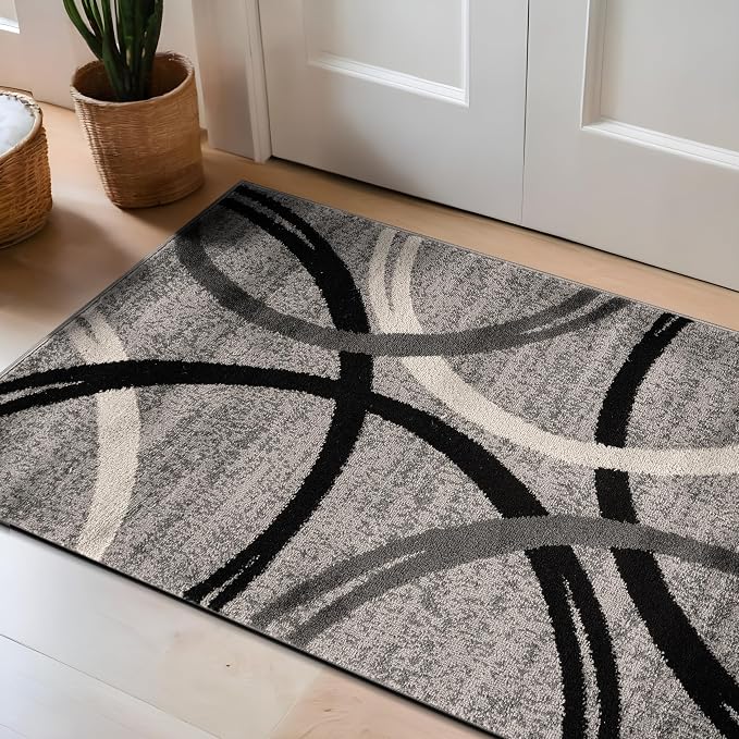 Rugshop Wavy Circles Accent Fade-Resistant Area Rug Gray 2'7" x 4' | Rectangular, Size 2'7" x 4', Living Room, Bedroom, Dining Room, Home Office, Kitchen, Entryway, Hallway, Nursery, Kids Room