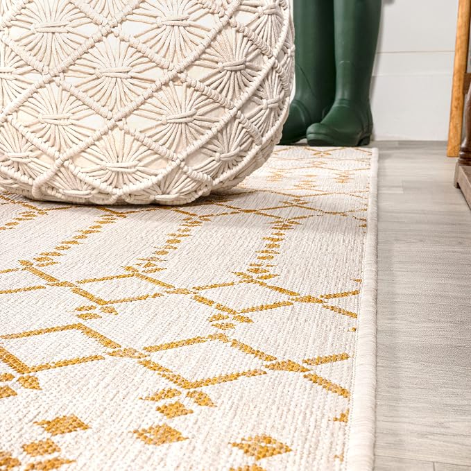 JONATHAN Y Moroccan Geometric Indoor Outdoor Area Rug 8X10 Cream/Yellow, Ourika Textured Weave for Backyard, Patio, Porch, Easy-Cleaning, High Traffic, Pet-Friendly, Non-Shedding (SMB108J-8)
