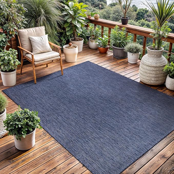 Washable Indoor Outdoor Rug 6x9 Weather Resistant Area Rugs Modern Solid for Porch Deck Balcony Backyard Patio Outside Carpet (6 X 9 Azure Blue)