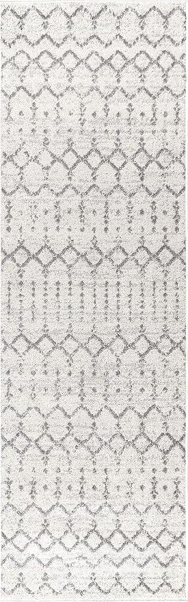 JONATHAN Y Boho Vintage Diamond Cream/Gray Runner Rug 2X20 ft, Moroccan Hype for Living Room, Bedroom, Kitchen, Office, Easy-Cleaning, High Traffic, Pet-Friendly, Non-Shedding (MOH101B-220)