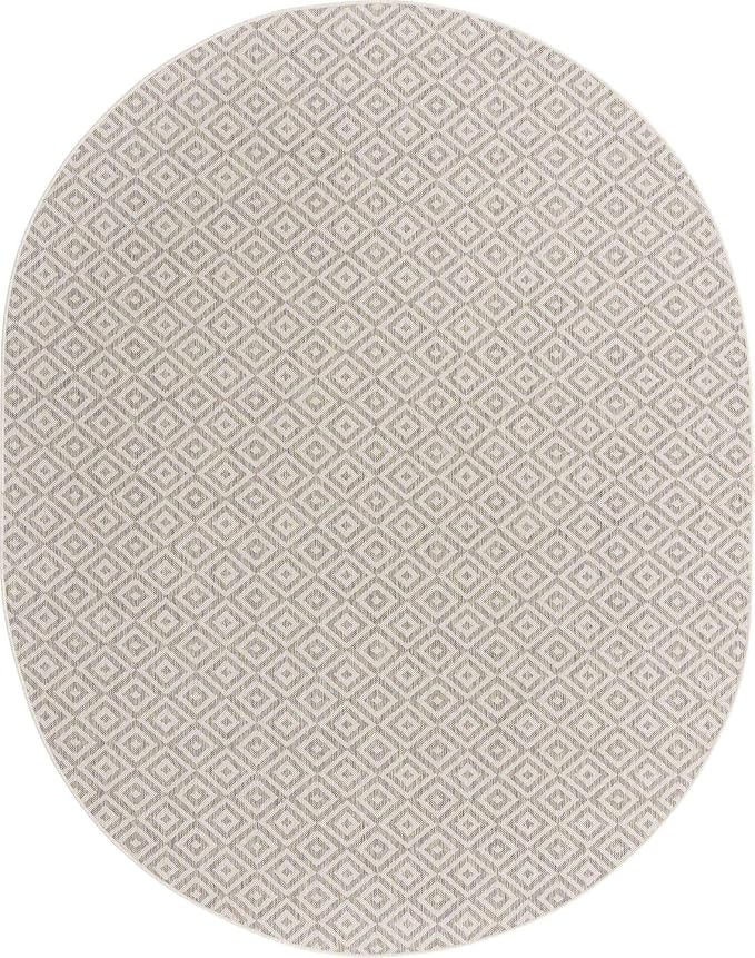 Unique Loom Outdoor Collection Area Rug - Costa Rica (7' 10' x 10' Oval, Light Gray/ Ivory)