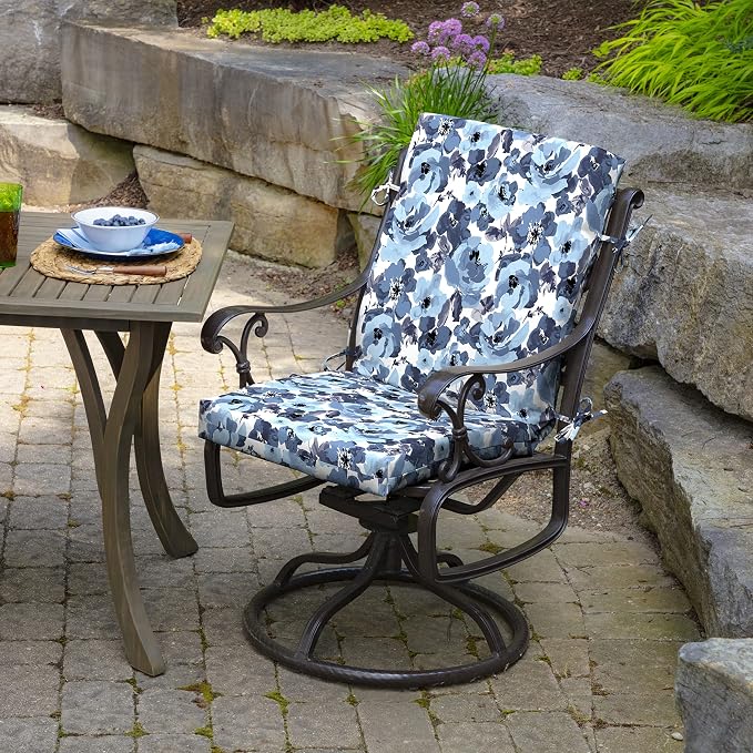 Arden Patio Dining Outdoor Chair Cushions, 20x44, Rain-Proof Seat Pad, Fade-Resistant Outdoor Cushion Blue Garden Floral
