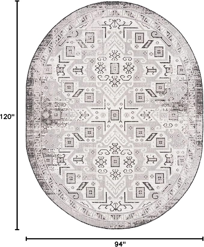 Unique Loom Outdoor Aztec Collection Area Rug - Coba (7' 10" x 10' Oval, Charcoal Gray/ Ivory)